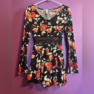 Floral Long Sleeve Romper with Lace Detail